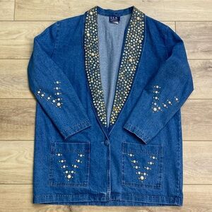 Vintage Studed Denim Blazer Western Bling Country Glam Oversized‎